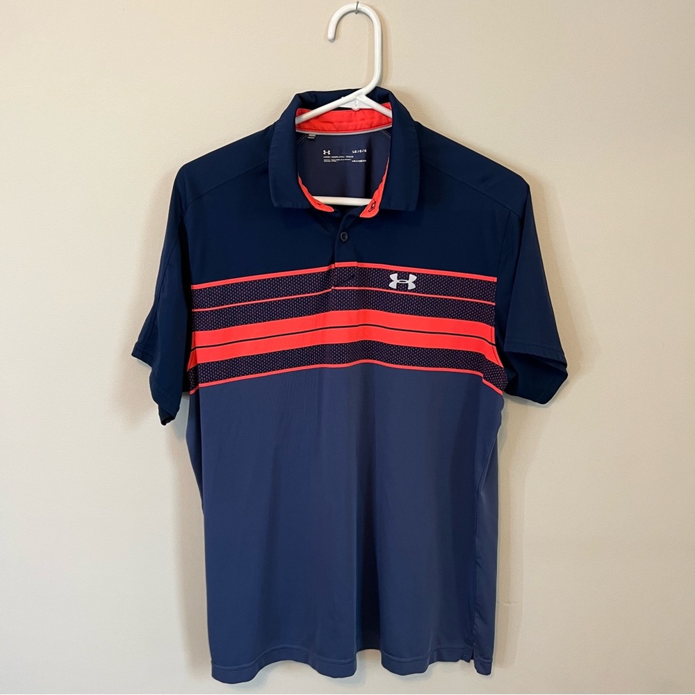 UNDER ARMOUR Polo Shirt Loose Heatgear Mens Large Short Sleeve Golf